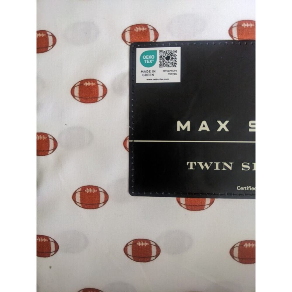 Max Studio Home FOOTBALL Print TWIN Size Sheet Set OEKO TEX Flat/Fitted/Pillowca